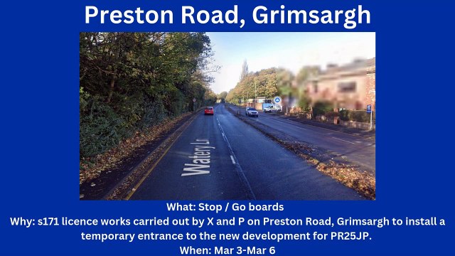 Roadworks starting in Preston & South Ribble (3/3-9/3)