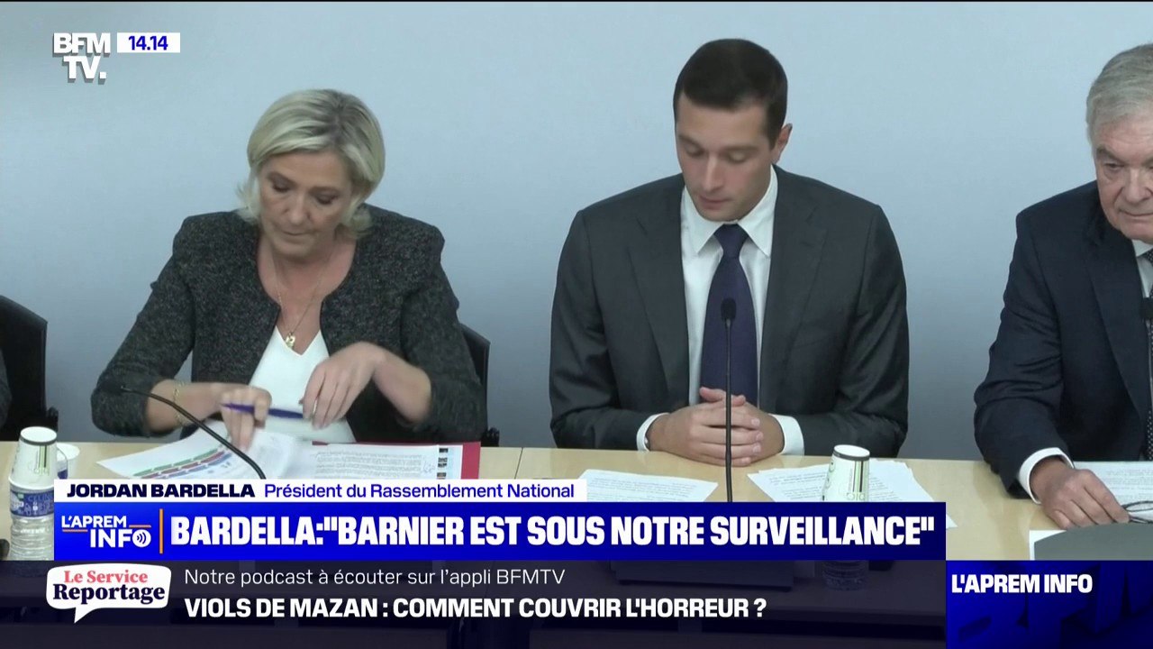 Jordan Bardella (RN) sur le Premier ministre Michel Barnier: " S'il reste le collaborateur du président de la République, alors ce gouvernement tombera"