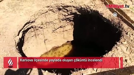 Karlıova ilçesinde yaylada oluşan çöküntü incelendi