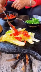 Chinese burger Grilled cabbage on stone slab