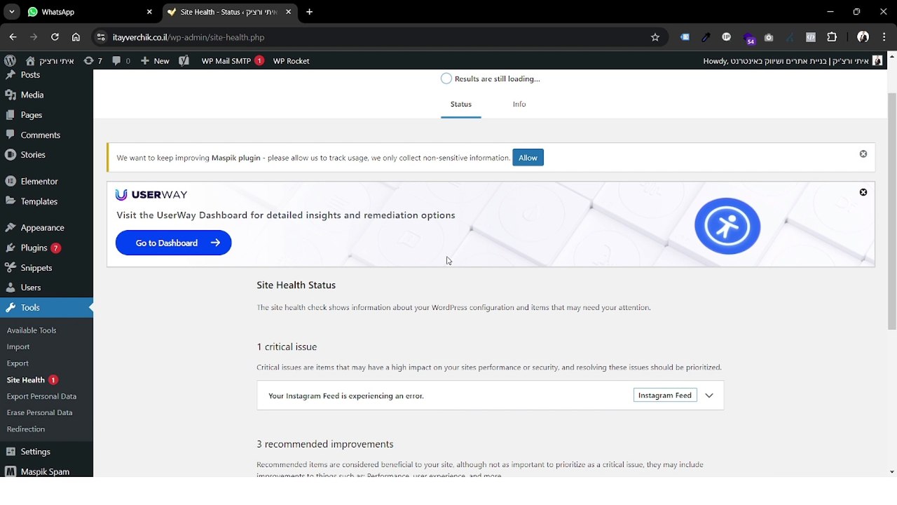 איך בודקים את בריאות האתר בוורדפרס ומקבלים המלצות לשיפור הביצועים באתר: איתי ורצ'יק IVBS SEO / PPC  רוצים לדעת איך לבדוק את בריאות האתר שלכם בוורדפרס ולקבל המלצות לשיפור הביצועים? בסרטון הזה, אראה לכם איך להשתמש בכלי המובנה של וורדפרס לבדיקת בריאות האתר,