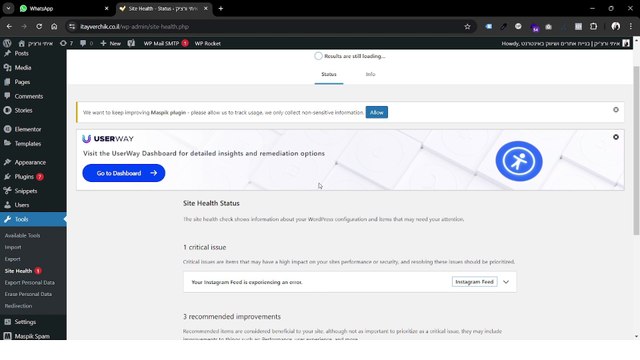 איך בודקים את בריאות האתר בוורדפרס ומקבלים המלצות לשיפור הביצועים באתר: איתי ורצ'יק IVBS SEO / PPC רוצים לדעת איך לבדוק את בריאות האתר שלכם בוורדפרס ולקבל המלצות לשיפור הביצועים? בסרטון הזה, אראה לכם איך להשתמש בכלי המובנה של וורדפרס לבדיקת בריאות האתר,