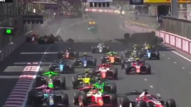 Formula 2 2024 Baku Feature Race Start Marti Maini Massive Crash Flip