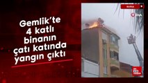 Gemlik'te 4 katlı binanın çatı katında yangın çıktı