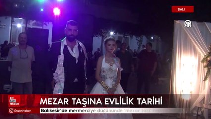 Balıkesir'de mermerciye düğününde 'mezar taşı' hediye edildi