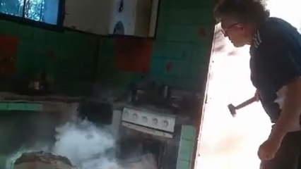 Kitchen remodeling gone wrong after concrete block wrecks oven