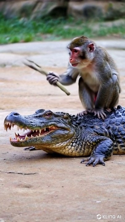 High_Performance_9x16_The_gray_monkey_hit_the_crocodil