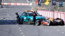 Three cars in huge CRASH on the start line in the Azerbaijan GP F2 race as one flips upside down in scary scenes in Baku