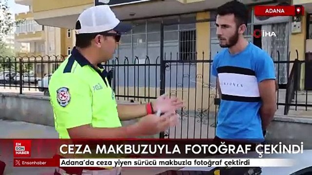 Adana'da ceza yiyen sürücü makbuzla fotoğraf çektirdi