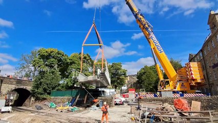 The new bridge being lifted into place at Keighley Worth Valley Railway in Haworth