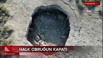 Afyonkarahisar’da merada 4 metre genişliğinde obruk oluştu