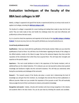 Evaluation techniques of the faculty of the BBA best colleges in MP