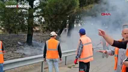 Edirne'de ot yangını: TEM bir süre kapalı kaldı