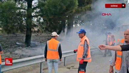 Edirne'de ot yangını çıktı, TEM bir süre trafiğe kapatıldı