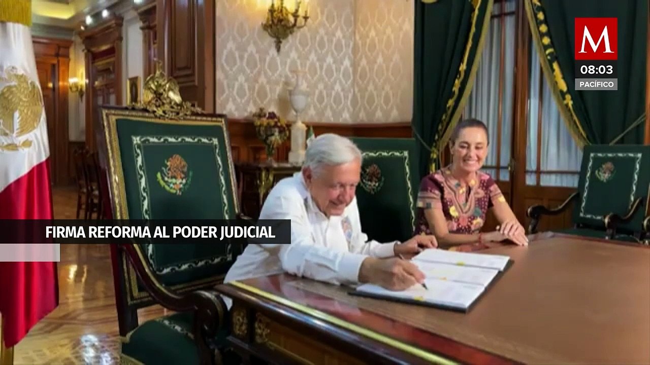 Con Sheinbaum como testigo, AMLO firma reforma judicial y la publica en el DOF