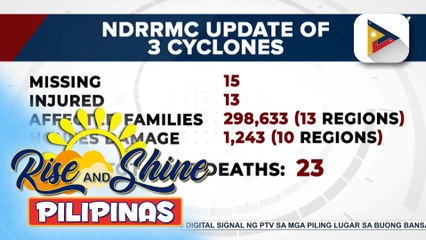 Bilang ng nasawi sa pananalasa ng tatlong bagyo at habagat, pumalo na sa 23 ayon sa NDRRMC