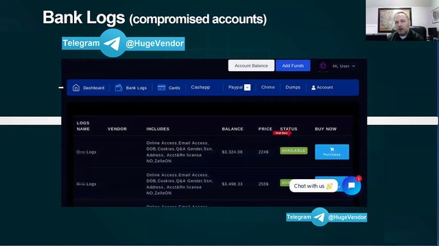 How do criminals use bank logs on the dark web