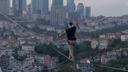 Red Bull Daredevil Crosses from Asia to Europe on Slackline over Istanbul’s Bosphorus Bridge