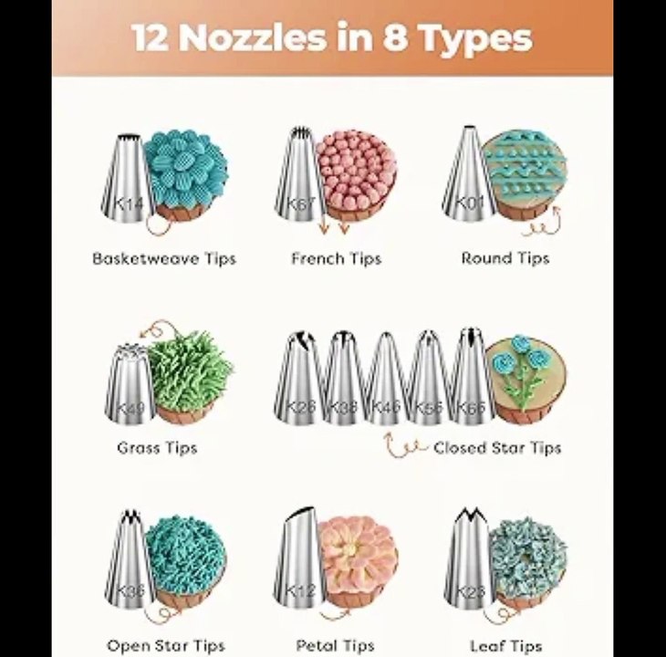 Kootek 71PCs Cake Decorating Supplies Kit with Revolving Cake Stand Turntable, 12 Numbered Icing Piping Tips, 2 Spatulas, 3 Icing Comb Scraper, 50+2 Piping Bags, and 1 Coupler for Baking