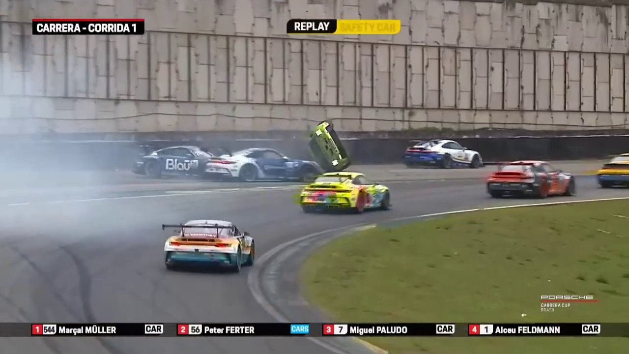 Porsche Carrera Cup Brasil 2024 Interlagos 2 Race 1 Restart Giaffone Flips