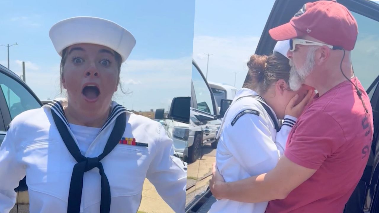 Sailor's Dad Surprises Her On Return From Deployment