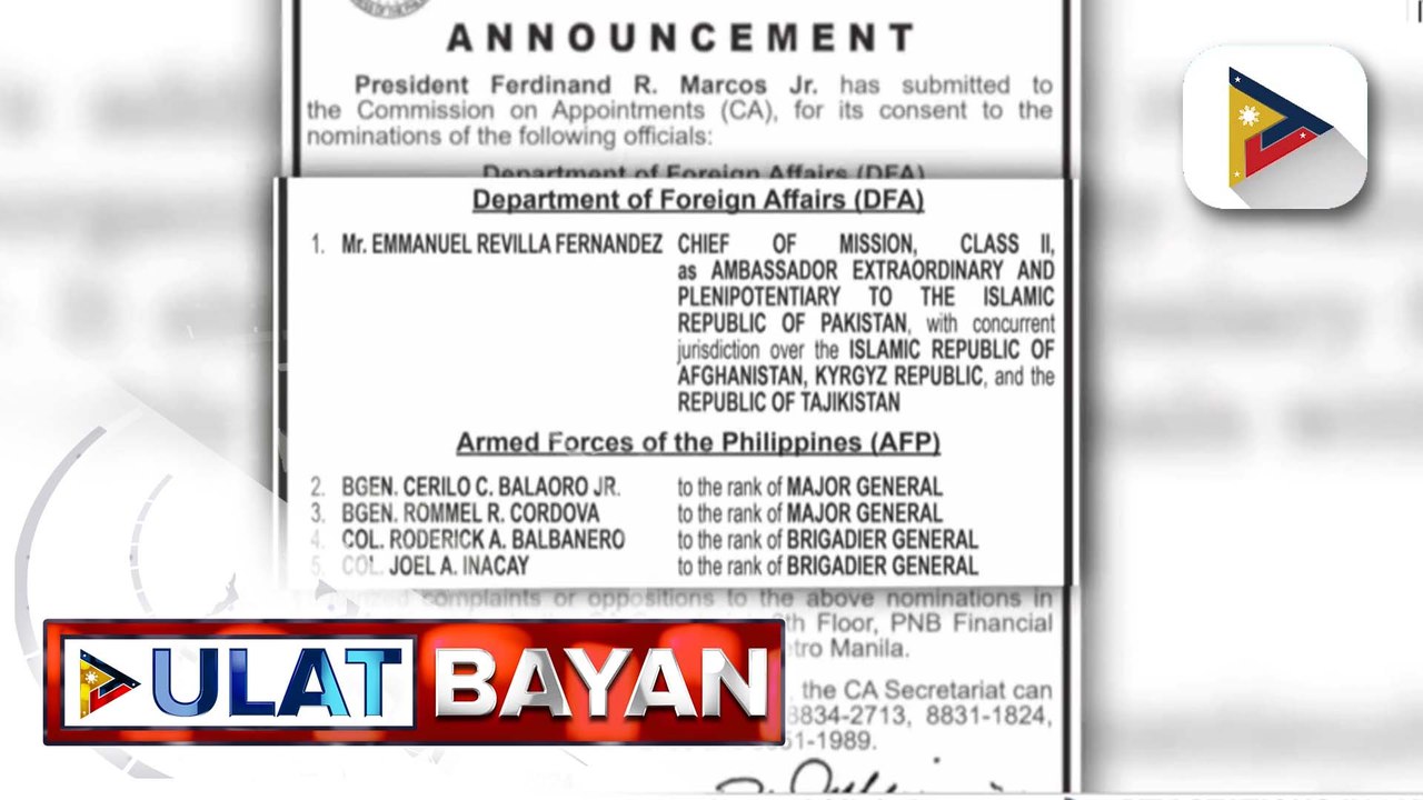 Nominasyon ng ilang opisyal ng DFA at AFP, isinumite ni PBBM sa CA