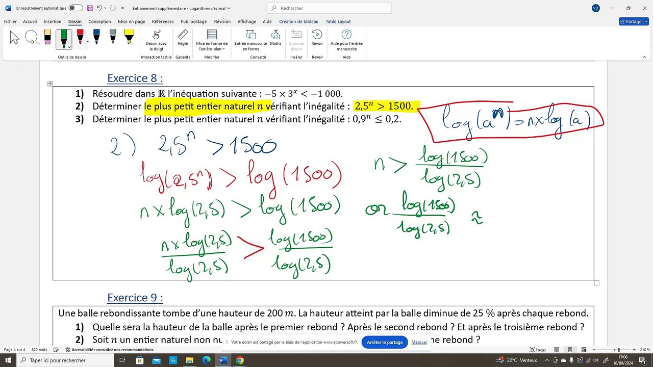 TSTI2D- Correction -Logarithme décimal - Exercice 8