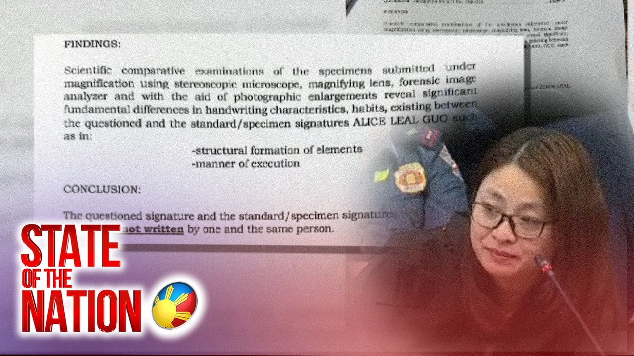 NBI: Pirma ni Alice Guo sa counter affidavit sa human trafficking case, hindi tugma sa pirma niya sa ibang opisyal na dokumento | SONA