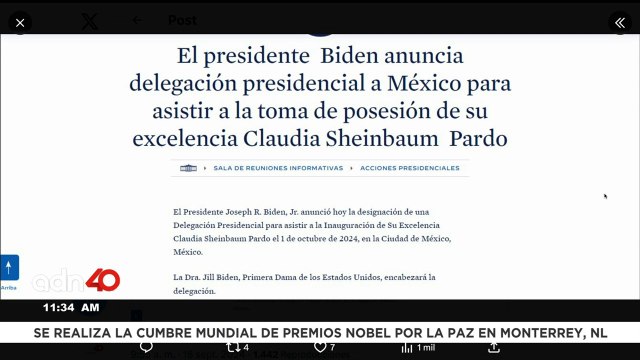 ¡Última Hora! Jill Biden, esposa de Joe Biden asistira a la toma de posesión de Claudia Sheinbaum