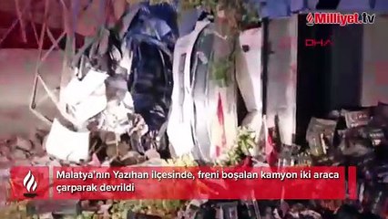 Malatya’da feci kaza! Freni boşalan kamyon iki araca çarptı: 7 yaralı