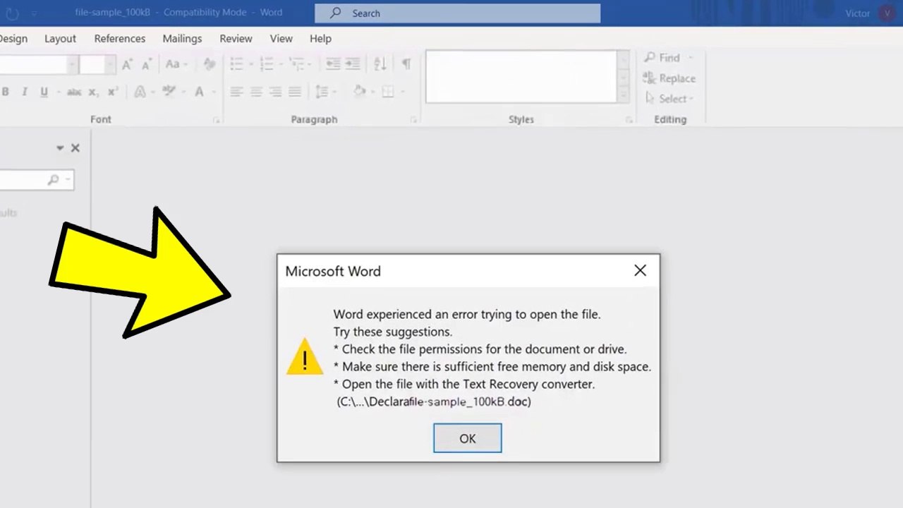 How To Fix Word experienced an error trying to open the file Error
