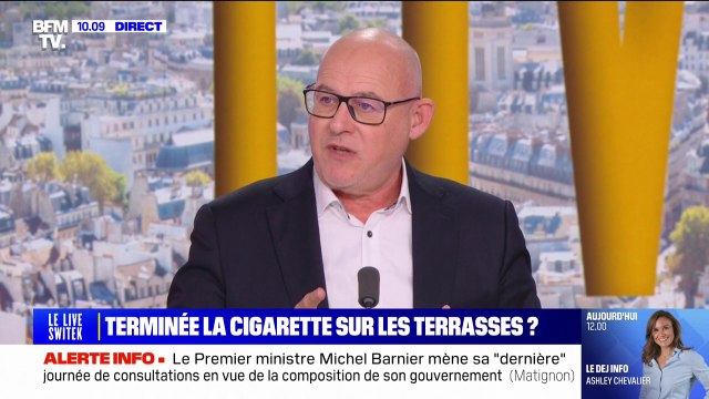 Franck Delvau (président de l'UMIH Paris Île-de-France), sur la potentielle interdiction de la cigarette en terrasse: À chaque fois, ce sont les restaurateurs, les bars, les brasseries qu'on va venir attaquer