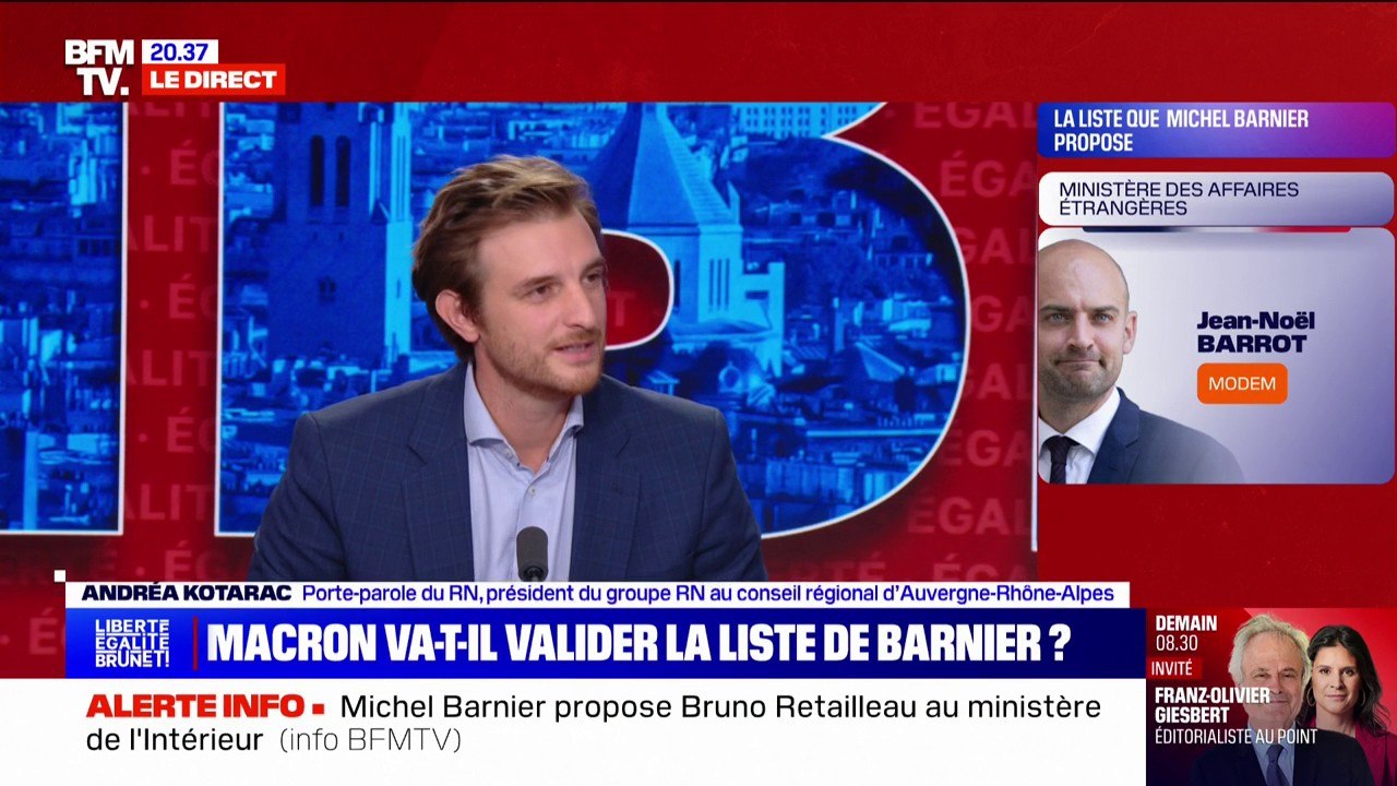Gouvernement Barnier: "On poursuit avec ceux qui ont mis la France dans l'état dans laquelle elle est", juge Andréa Kotarac (RN)