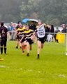 Rugby player celebrates try with 