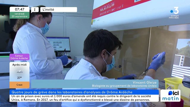 Vincent Gleize, biologiste chez le groupement drômois Unibio, parle de la grève des laboratoires d'analyses médicales