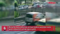 Bursa'da şok görüntü! Metro tellerinde yürüdü