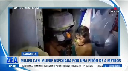 Mujer casi muere asfixiada por un pitón de cuatro metros