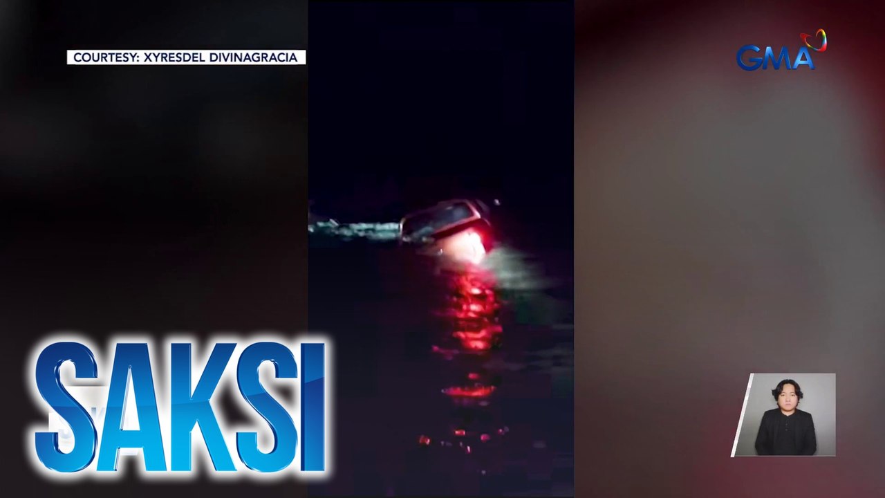 Pickup, tumirik at tinangay ng agos sa spillway; 3 sakay nito, nasagip | Saksi