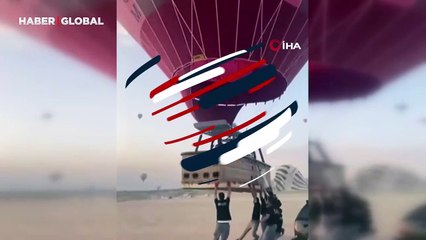 Kapadokya'da ilginç anlar! Sıcak hava balonu otomobile çarptı