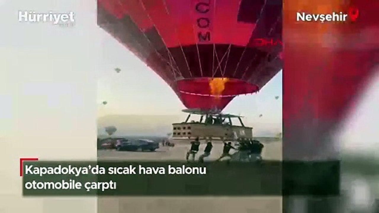 Kapadokya'da sıcak hava balonu, otomobile çarptı! O anlar kamerada