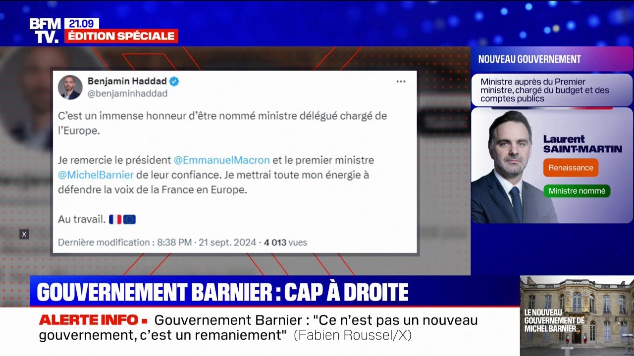 "Un immense honneur": les premières réactions de ministres nommés au gouvernement de Michel Barnier