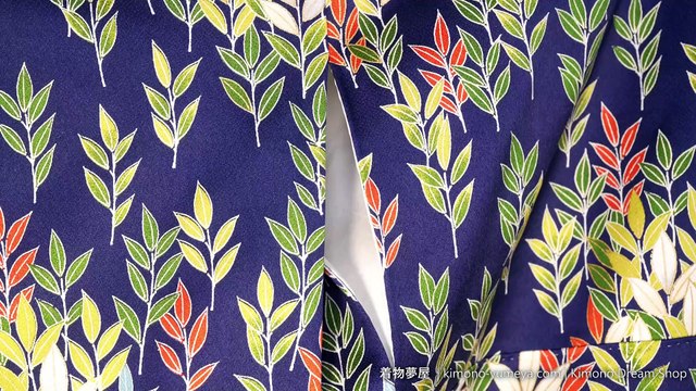 Colorful Leaves on Blue Autumn Tsukesage - Vintage Silk Traditional Japanese Kimono For Women