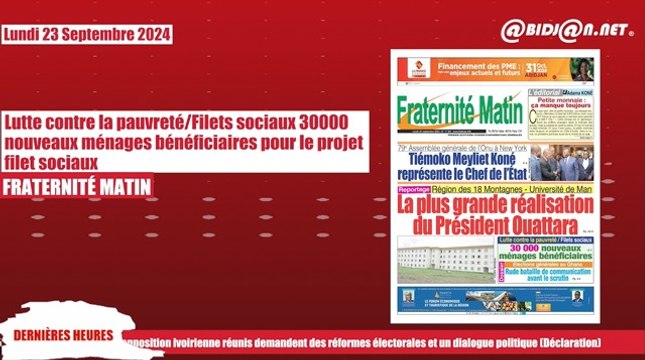 Titrologue 23 Septembre 2024 Lutte contre la pauvretéFilets sociaux 30000 nouveaux ménages bénéficiaires pour le projet filet sociaux