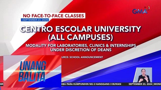 No face-to-face classes (September 23, 2024) | Unang Balita