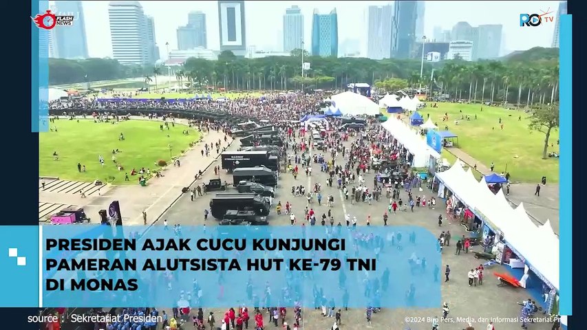 PRESIDEN AJAK CUCU KUNJUNGI PAMERAN ALUTSISTA HUT KE-79 TNI DI MONAS