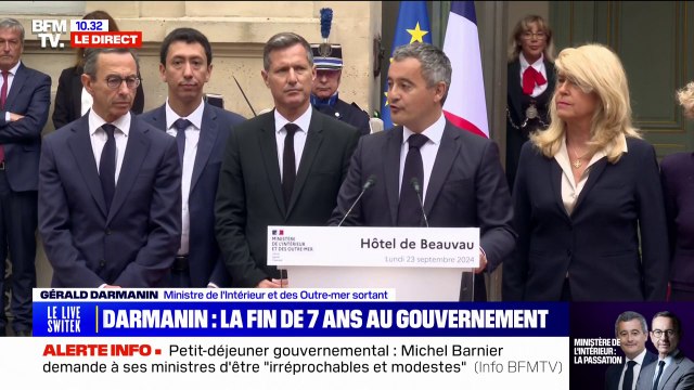 Gérald Darmanin (ministre de l'Intérieur sortant): Je pars avec le sentiment d'avoir servi le mieux que je pouvais mon pays