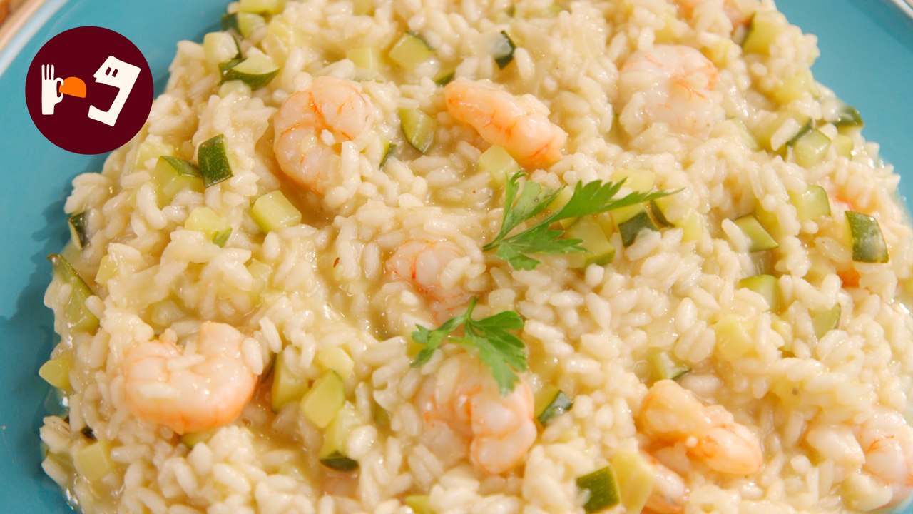 Risotto CREMOSO de GAMBAS y CALABACÍN para perder el MIEDO al ARROZ