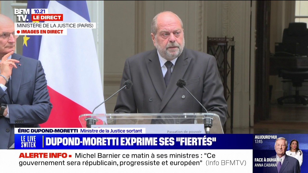 "La Justice est désormais sur la bonne voie et je suis optimiste pour son avenir", réagit Éric Dupond-Moretti (ministre de la Justice sortant)