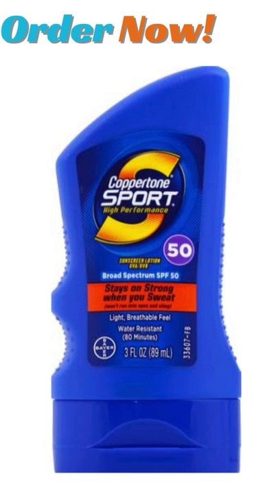 Coppertone SPORT Sunscreen SPF 50 Lotion, Water Resistant , Body Sunscreen Lotion, Travel Size , 3 Fl Oz