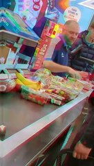 Leroy Lupton packing shopping bags in Aldi Lancaster